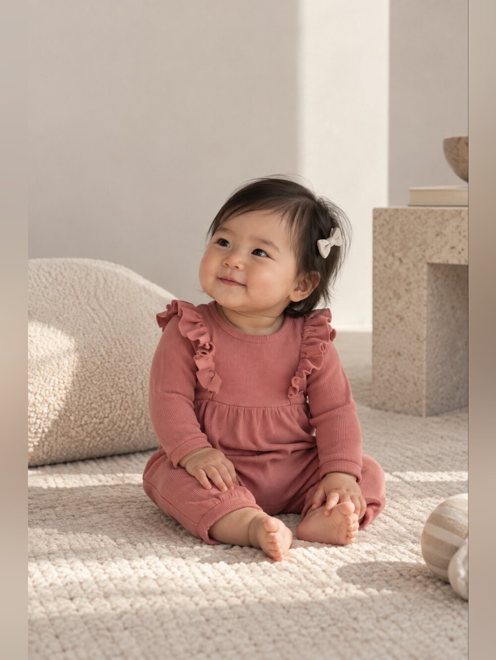 Nordstrom Baby Girls Pink Ruffle Romper 6 Months Ribbed Cotton One Piece